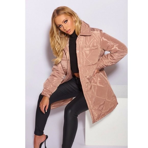 Brown Quilted Long Sleeve Collared Padded Coat - Picture 8 of 16